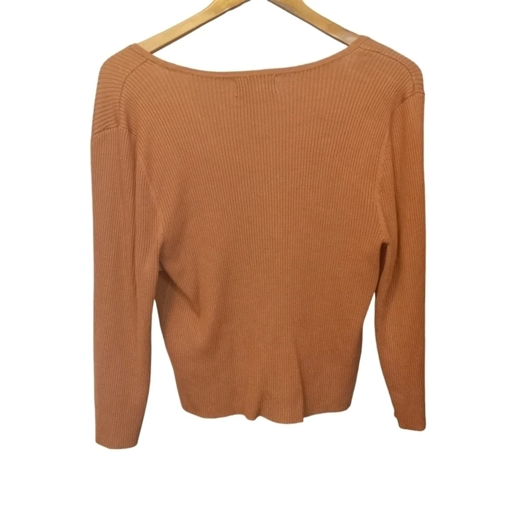 Danielle Bernstein Tie Front Ribbed Crop Cardigan Honey Ginger NWT Size 1X - Picture 6 of 11